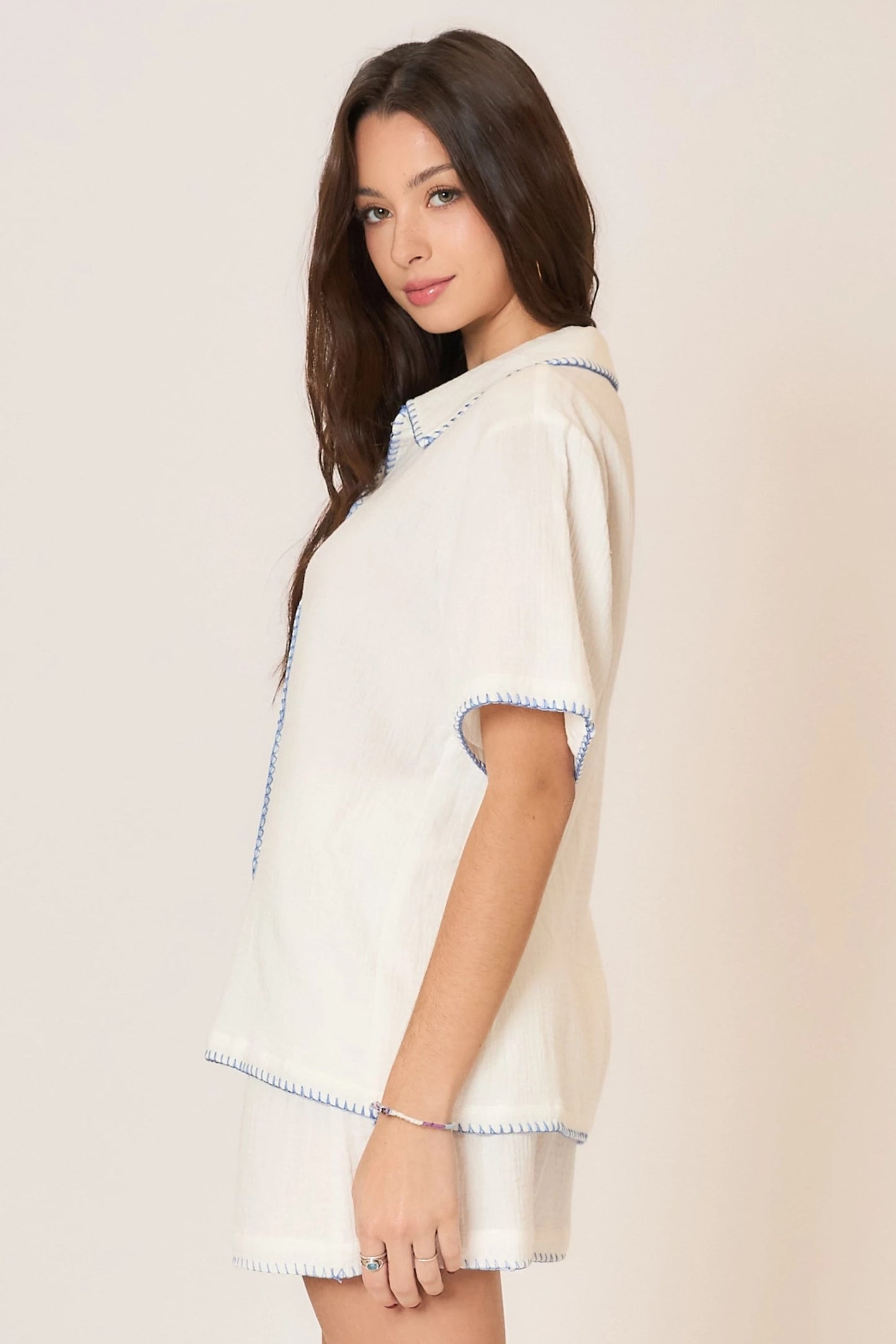 Contrast Stitch Gauze Top