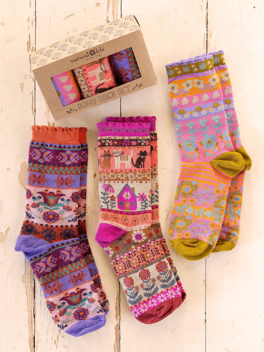 Boxed Boho Sock Set, Set of 3