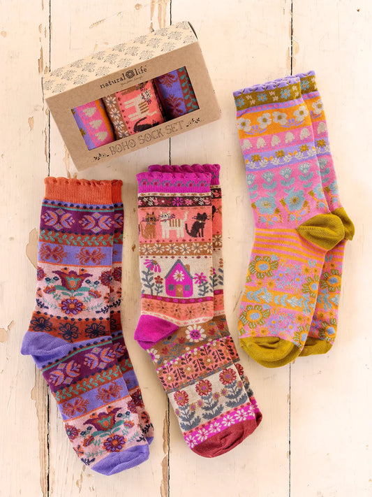 Boxed Boho Sock Set, Set of 3