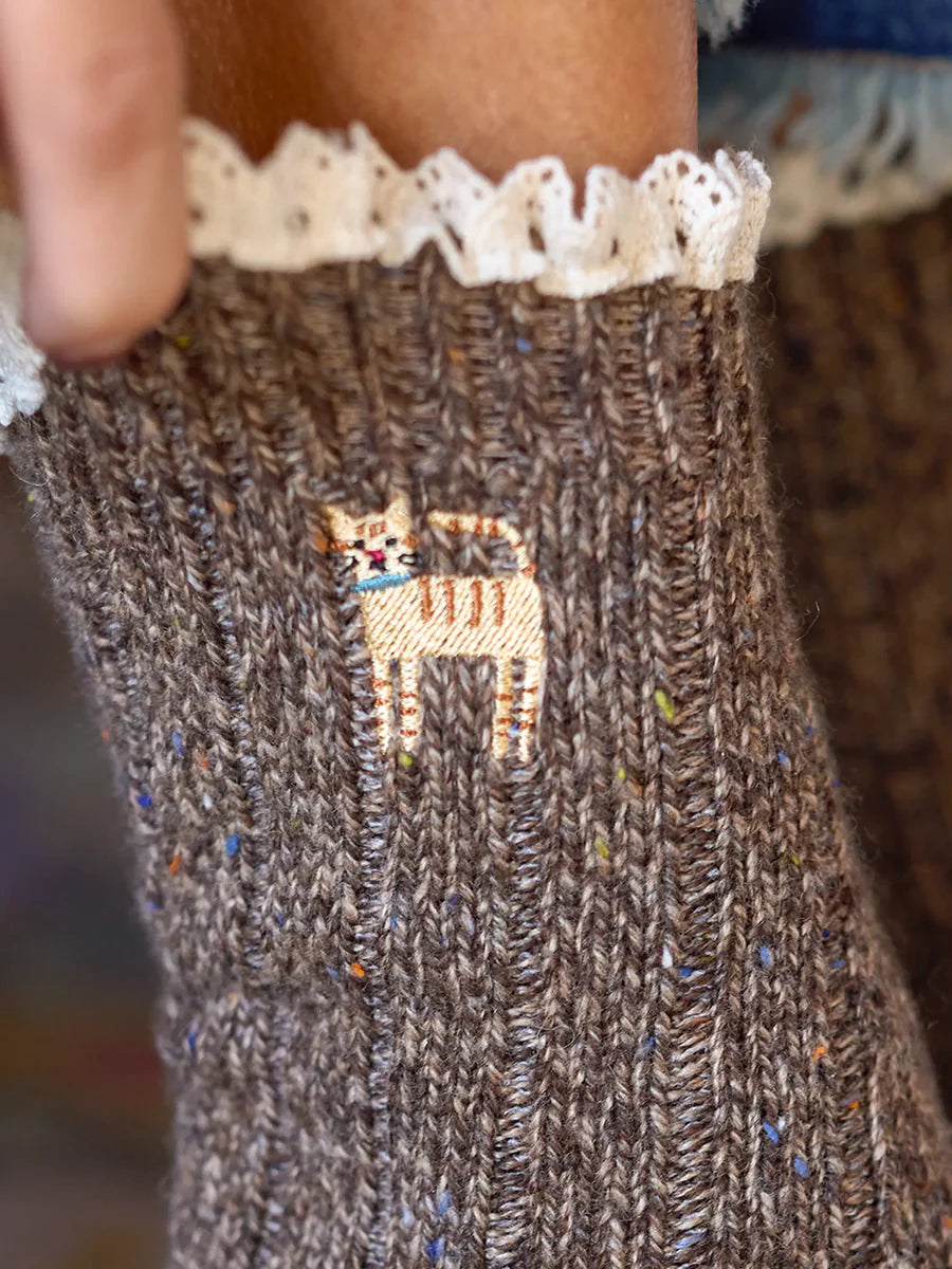 Cat Little Things Embroidered Socks
