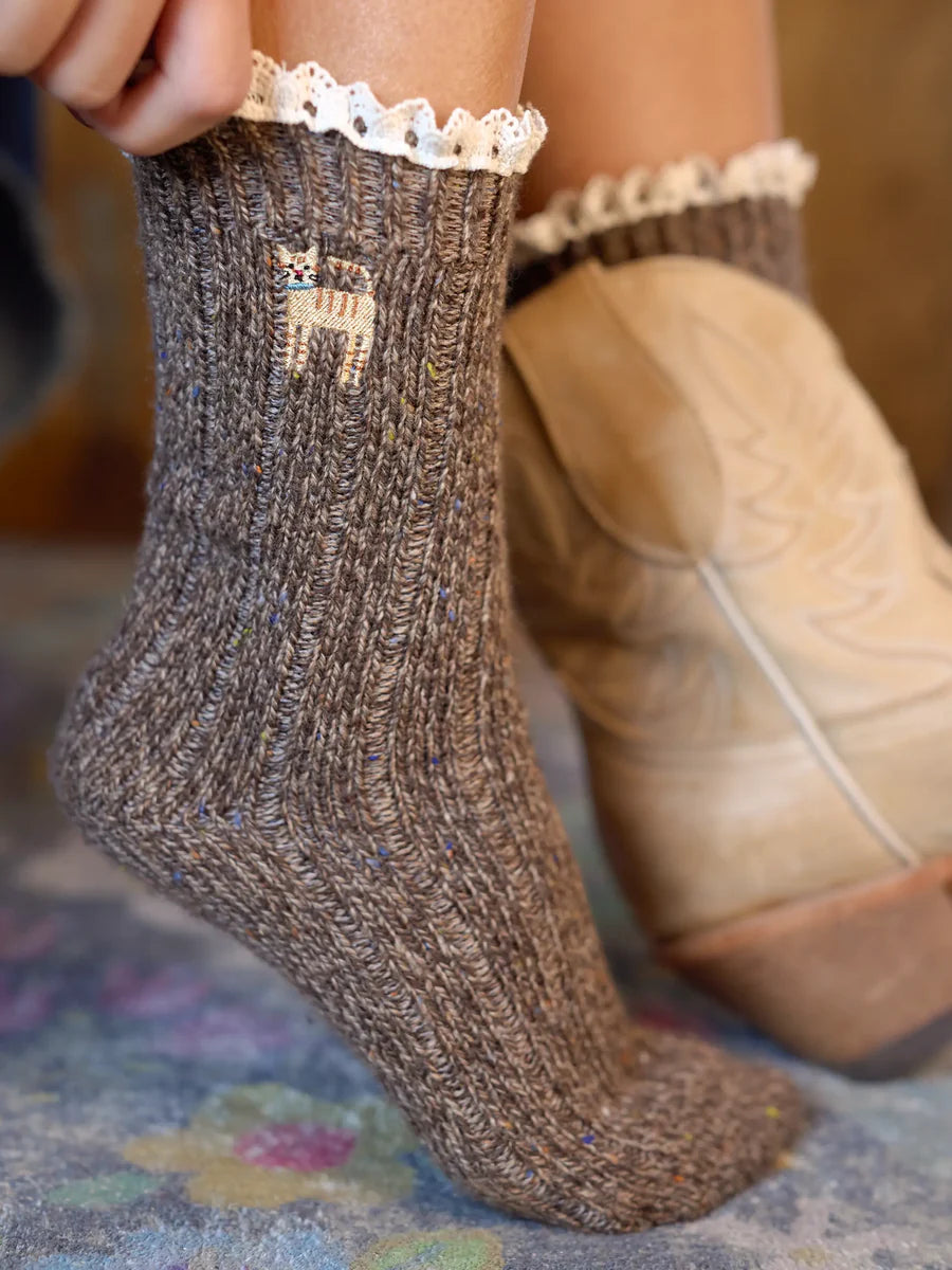 Cat Little Things Embroidered Socks