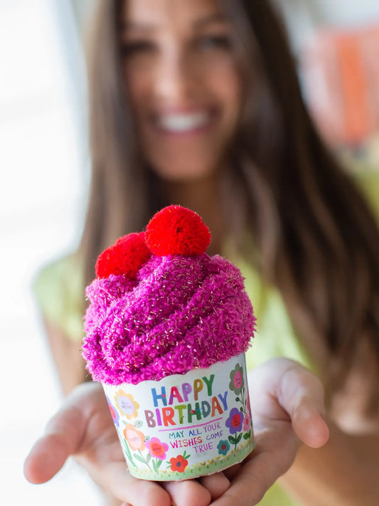 Red Happy Birthday Cozy Cupcake Socks