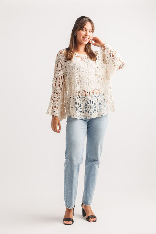 Coastal Cream Crochet Pullover
