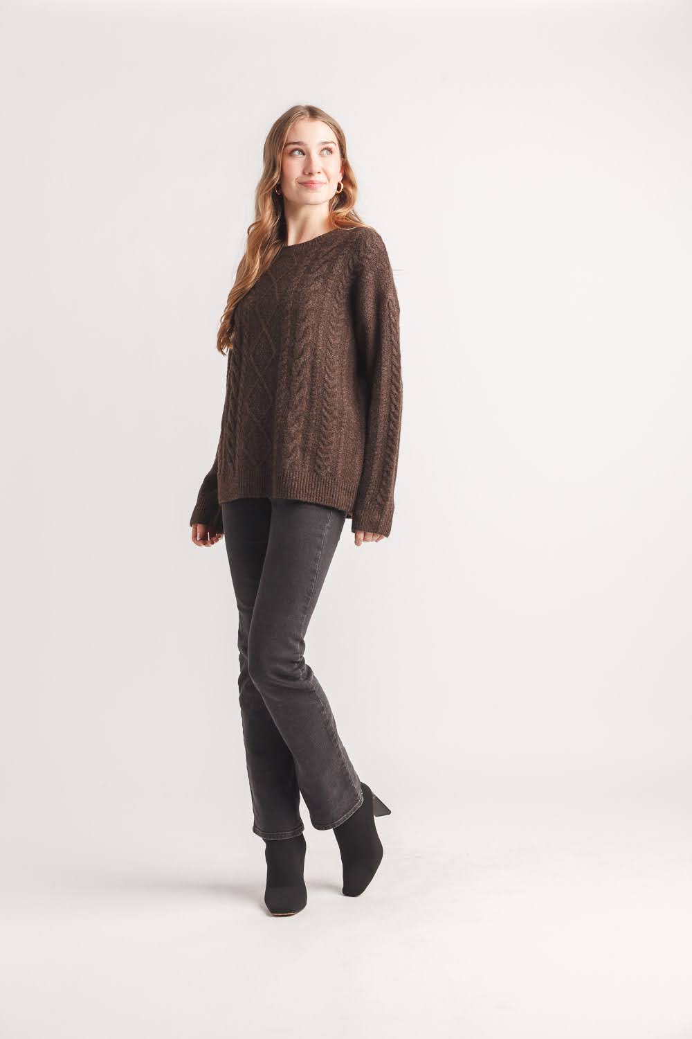 Women’s Chocolate Brown Cable Knit Sweater