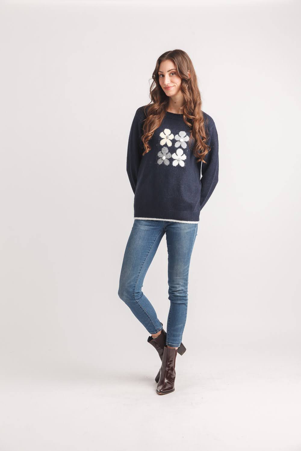 Women’s Navy Floral Knit Sweater