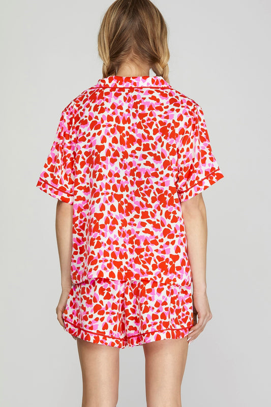 Hearts Print Pajama Set