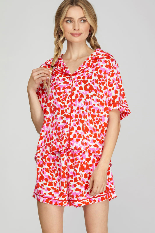 Hearts Print Pajama Set