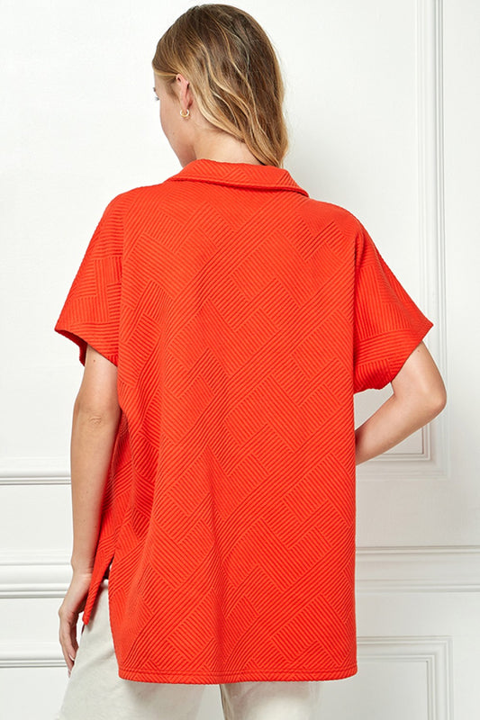 Notch Collar Textured Drop Shoulder Top