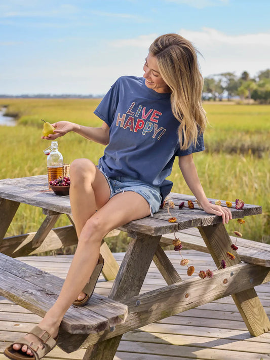 Live Happy Take It In Cotton Applique Tee
