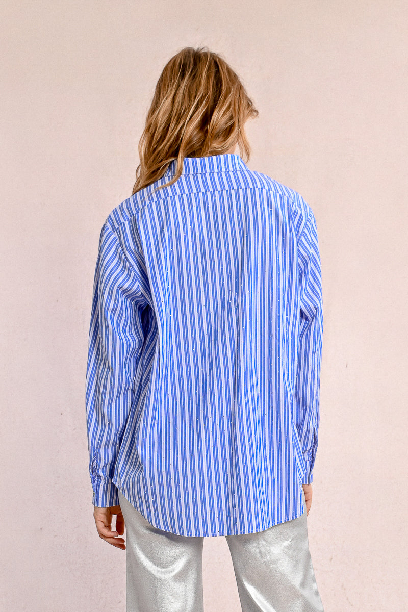 Crystal Accent Stripe Button Up Shirt