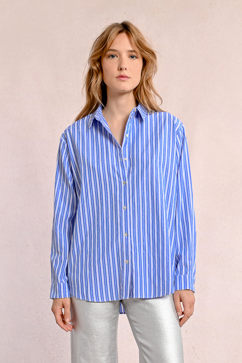 Crystal Accent Stripe Button Up Shirt