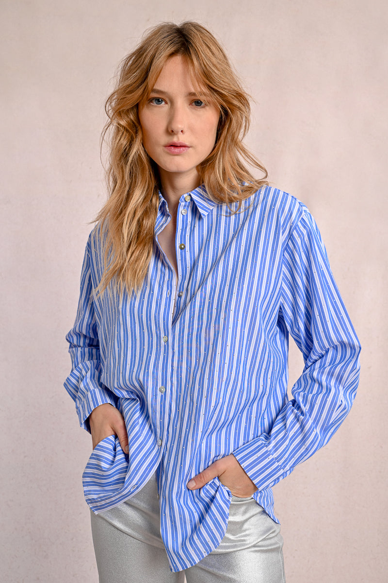 Crystal Accent Stripe Button Up Shirt