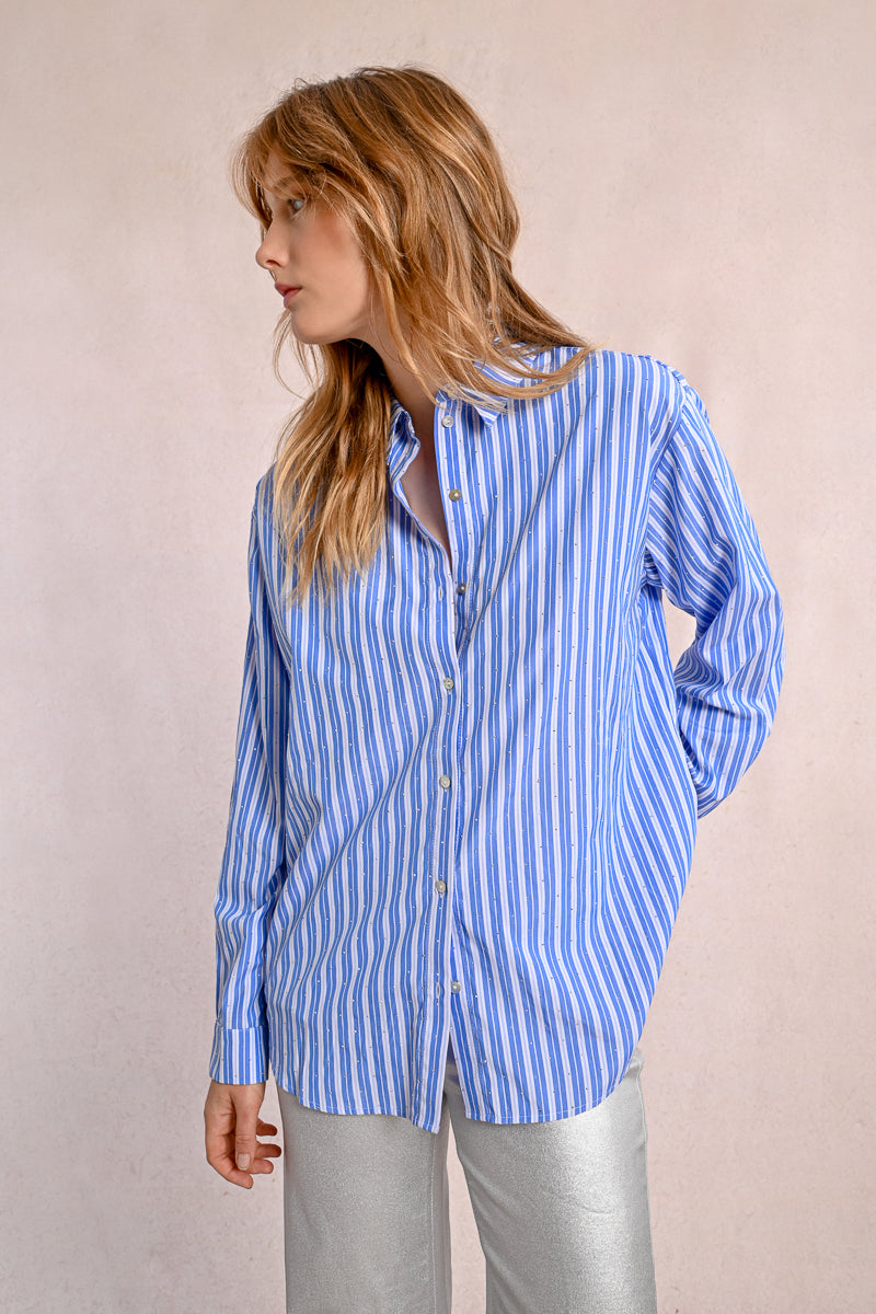 Crystal Accent Stripe Button Up Shirt