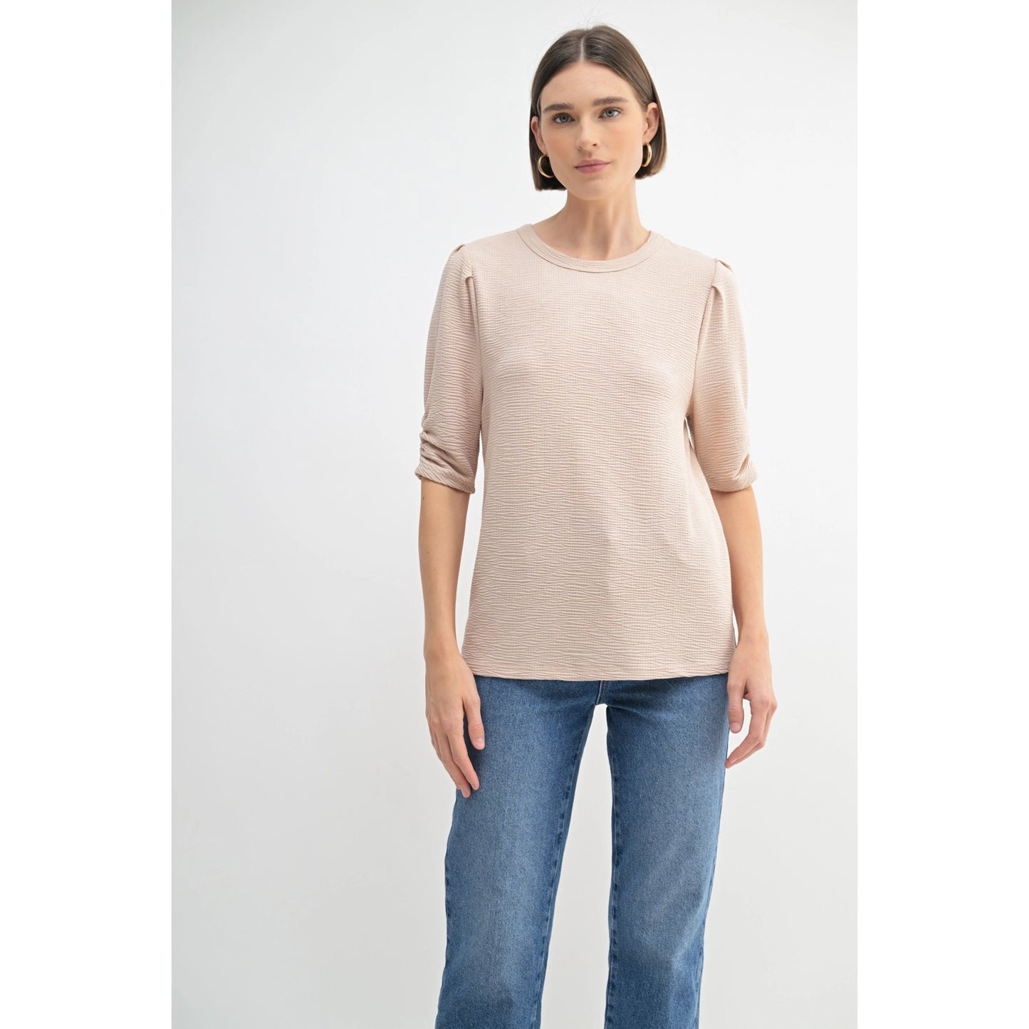 Sweetheart Texture Knit Puff Sleeve Top
