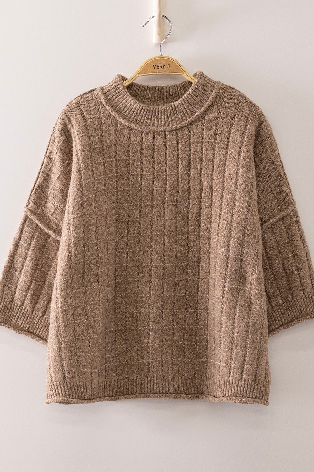 Mocha Cropped Ribbed Knit Sweater for Women