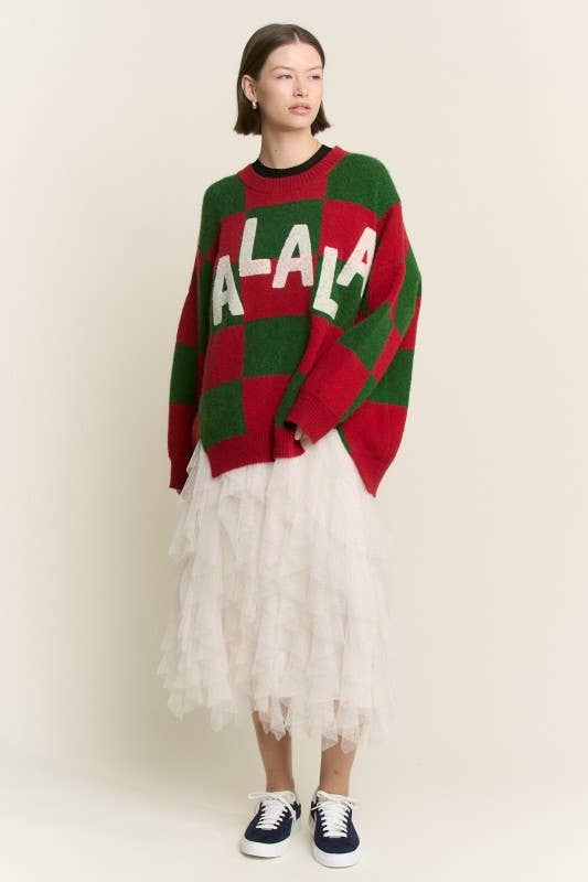 Fa La La Fabulous Checkered Christmas Sweater