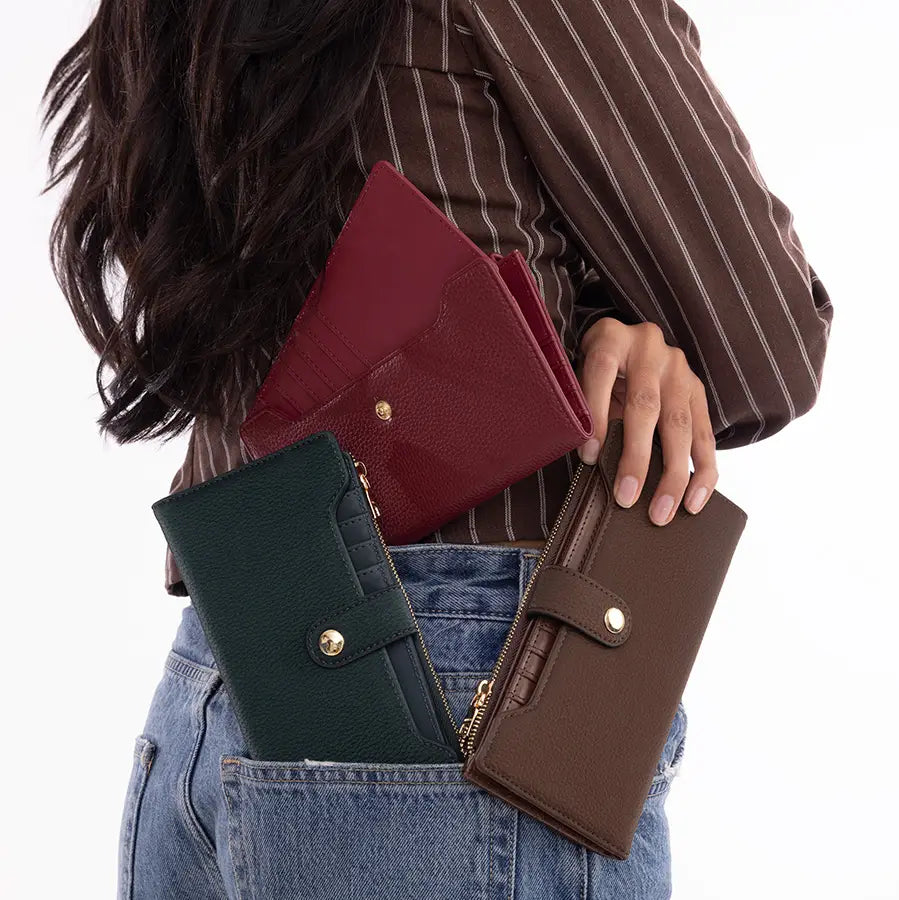 Mini Three-Compartment Vegan Leather Wallet with Removable Card Holder