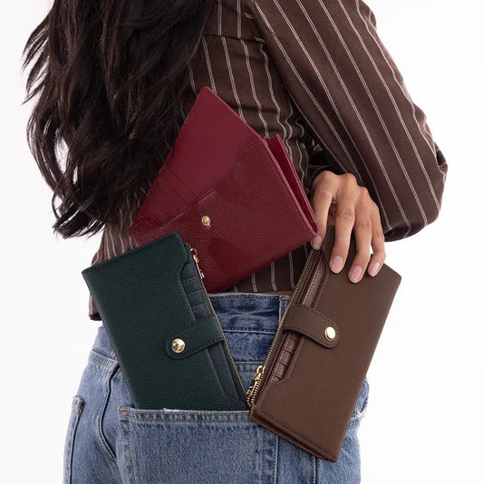 Mini Three-Compartment Vegan Leather Wallet with Removable Card Holder