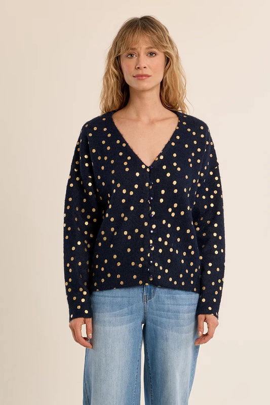 Classic Polka Dot V-Neck Button Cardigan