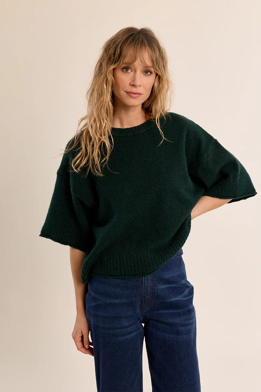 Women’s Oversized Flared Knit Sweater with 3/4 Sleeves
