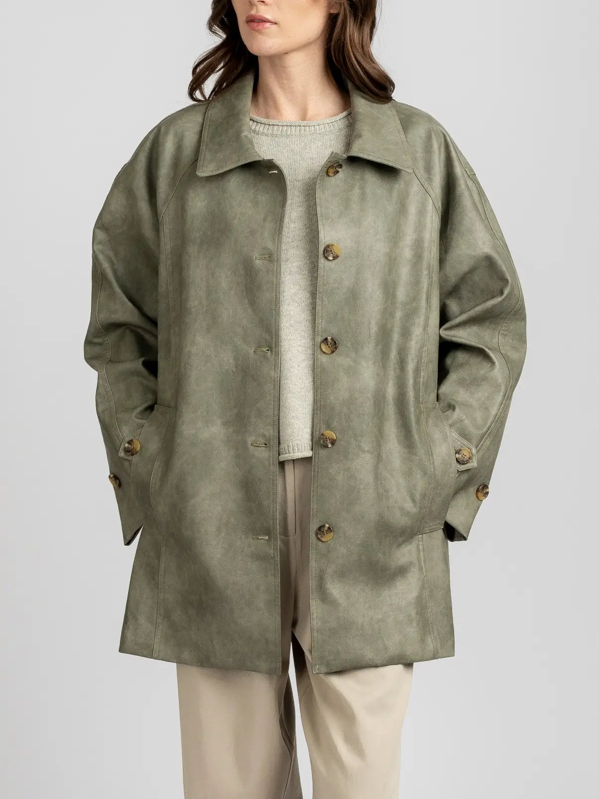 Women's Faux Suede Jacket | Button Front Collared Lightweight Layering Jacket