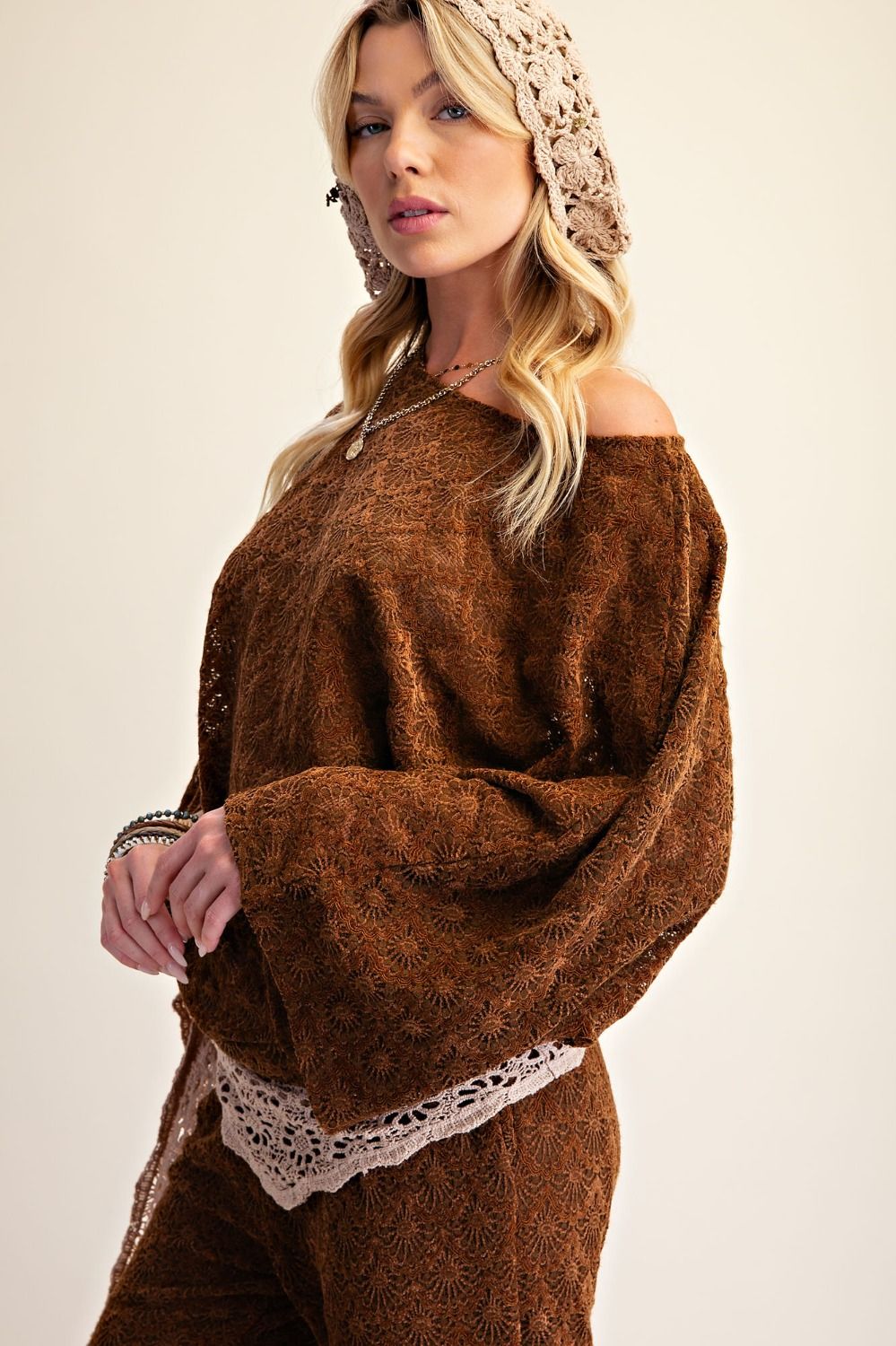 Floral Burnout Velvet & Lace Batwing Top