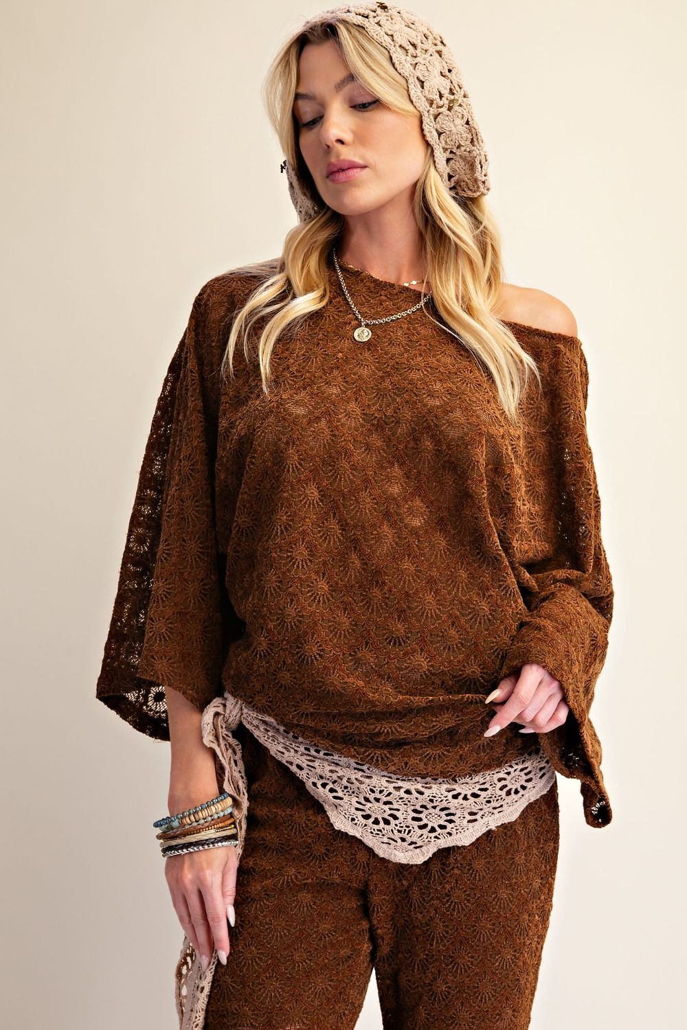 Floral Burnout Velvet & Lace Batwing Top