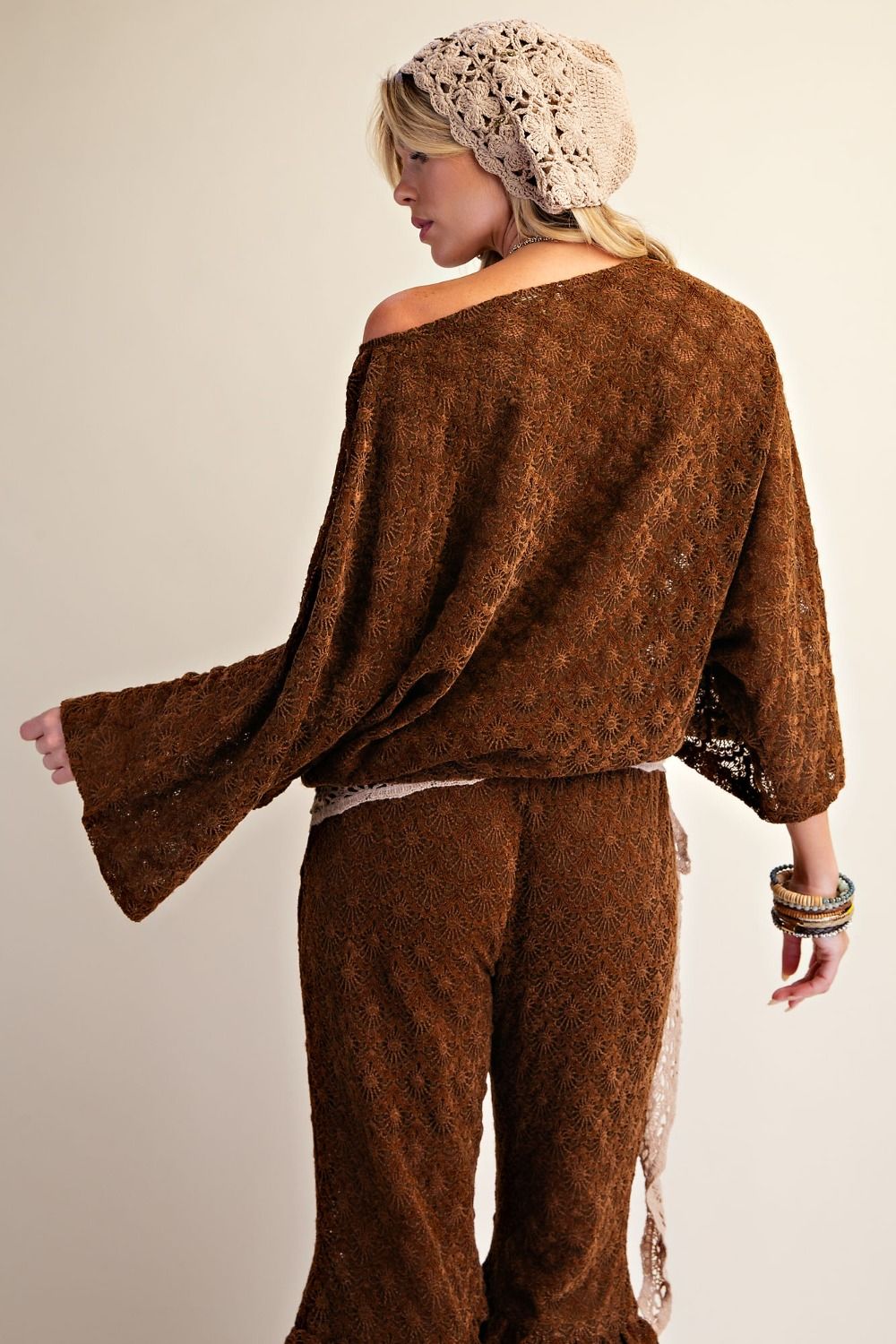 Floral Burnout Velvet & Lace Batwing Top