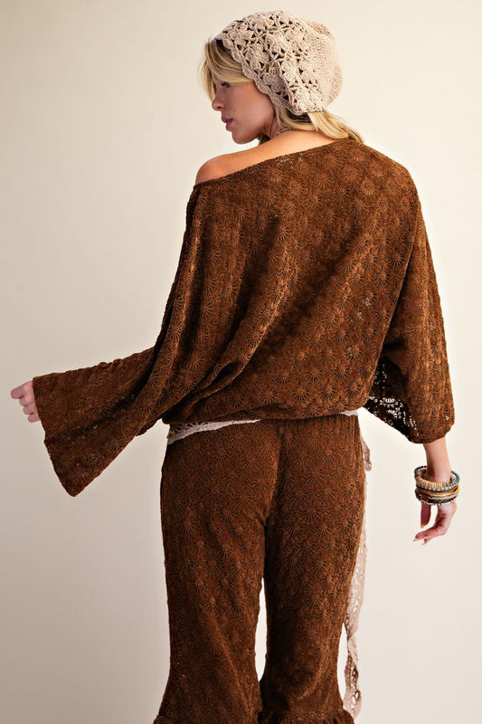 Floral Burnout Velvet & Lace Batwing Top