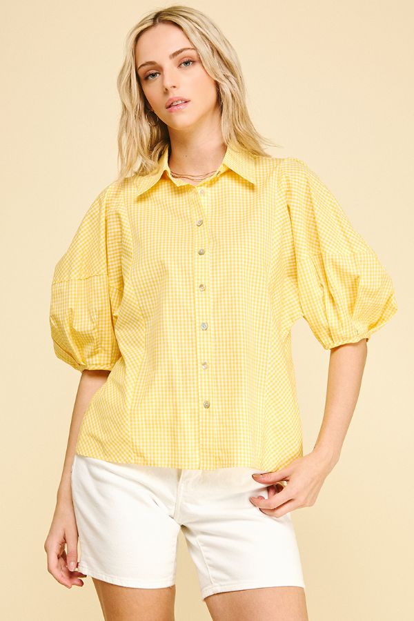 Sweet & Classic Gingham Balloon Sleeve Top
