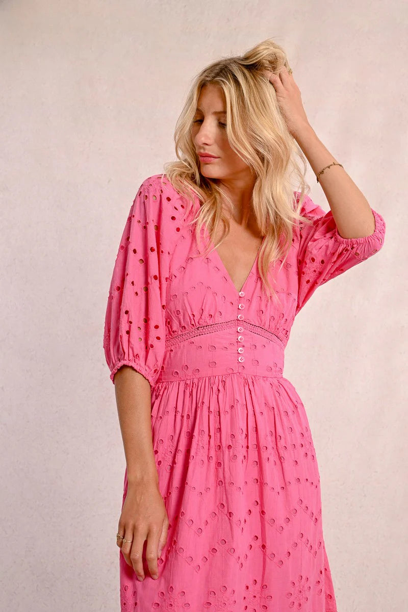 Openwork Embroidery Flared Maxi Dress