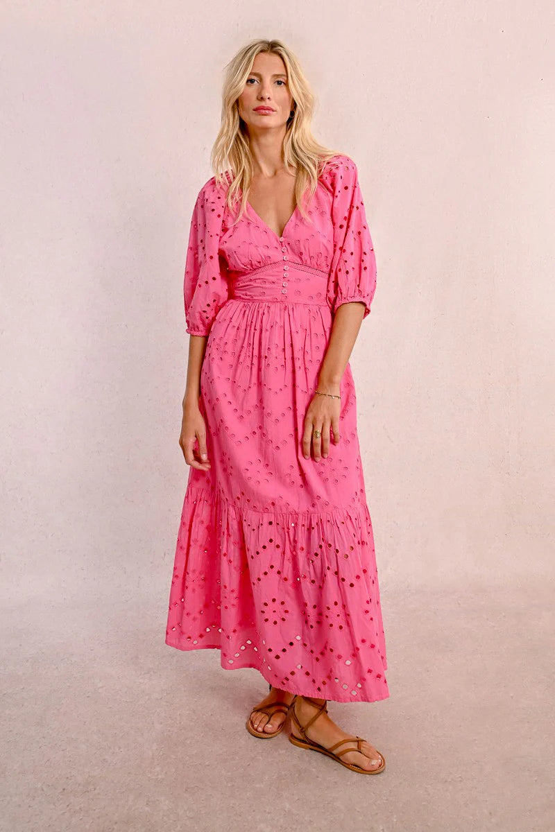 Openwork Embroidery Flared Maxi Dress