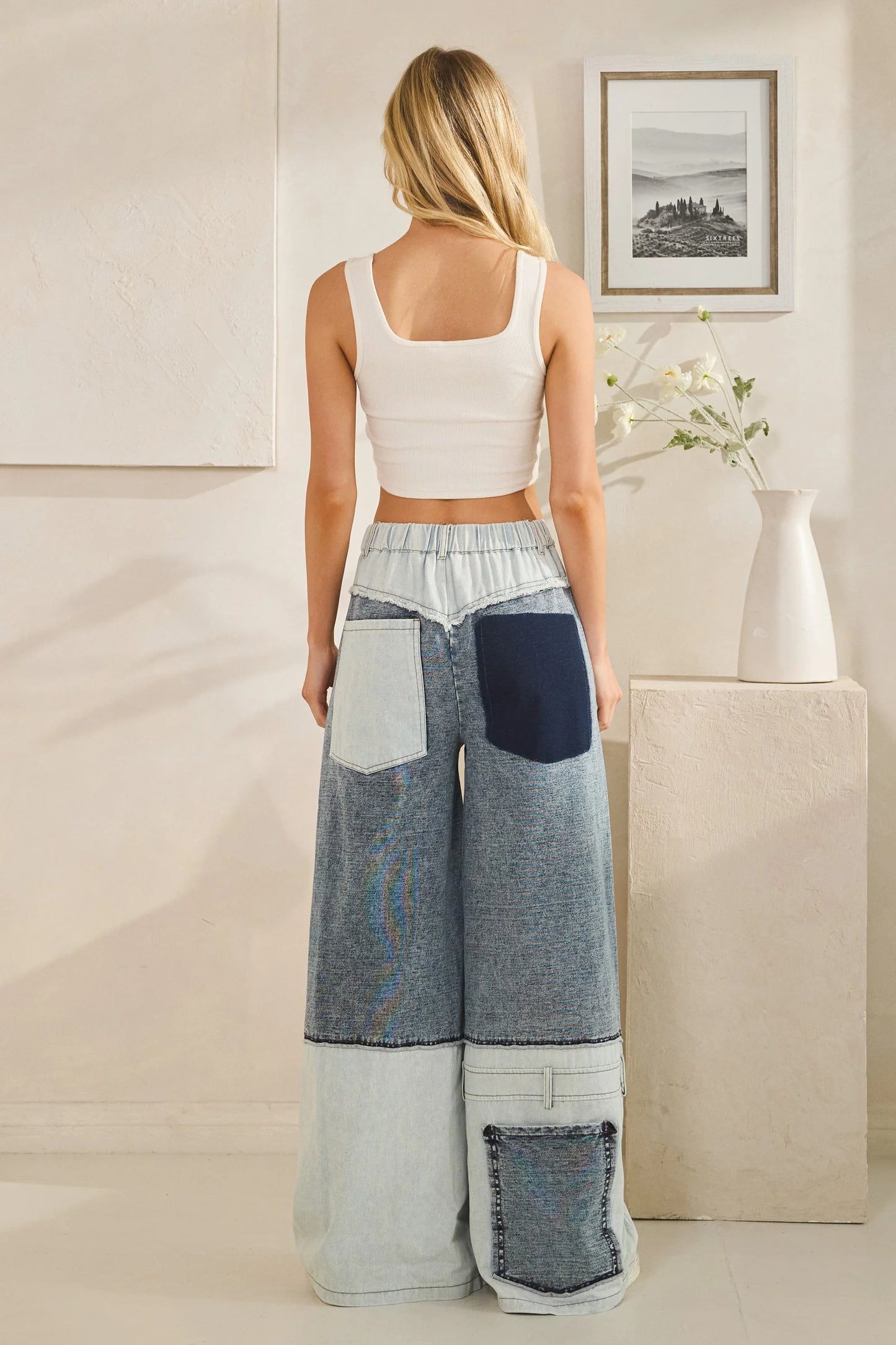 Mineral Washed Contrast Denim Mix Baggy Straight Jeans – Relaxed Fit Casual Denim