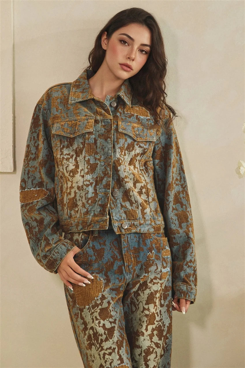Mineral Wash Brown Denim Trucker Jacket – Distressed Vintage Style Jean Jacket