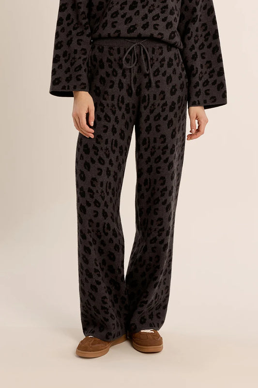 Leopard Print High-Waisted Straight-Leg Knit Pants