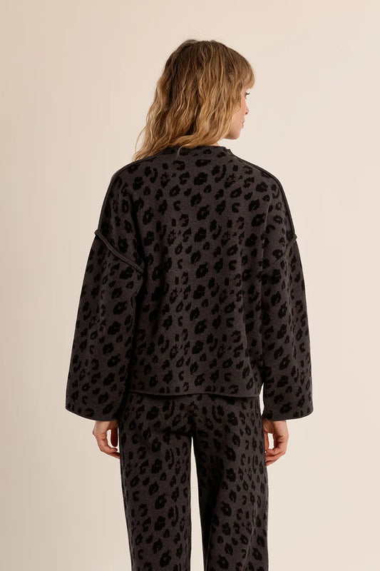Leopard Print Stand-Up Collar Flared Sweater