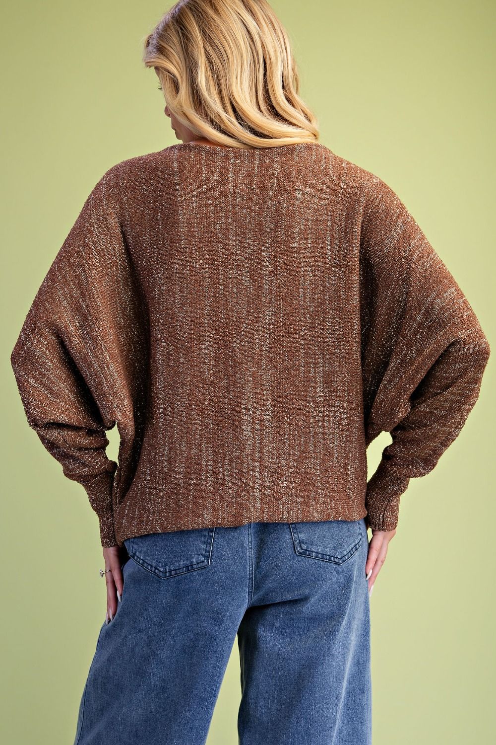 Metallic Shimmer Boat Neck Sweater | Lightweight Dolman Top