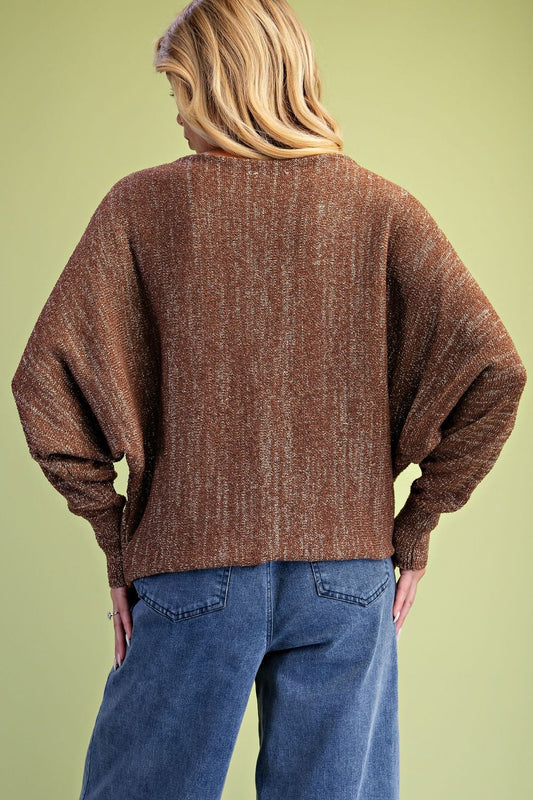 Metallic Shimmer Boat Neck Sweater | Lightweight Dolman Top