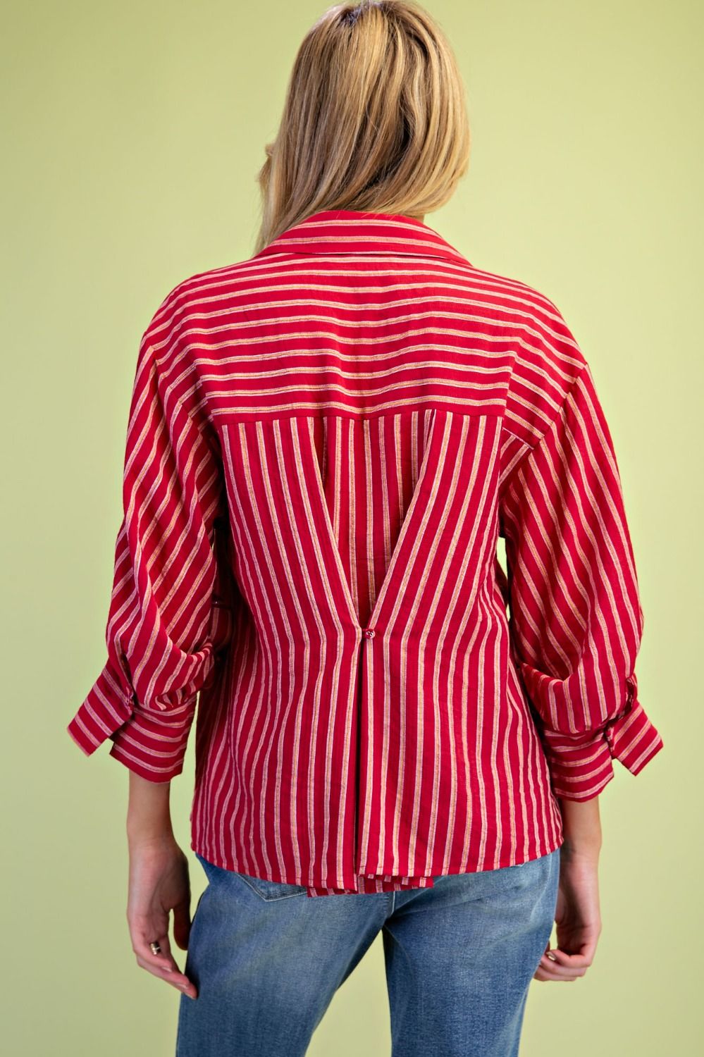 Women's Red Multicolor Striped Button Down Shirt – Relaxed Fit