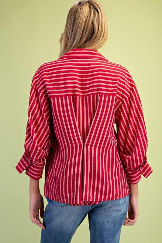 Women's Red Multicolor Striped Button Down Shirt – Relaxed Fit