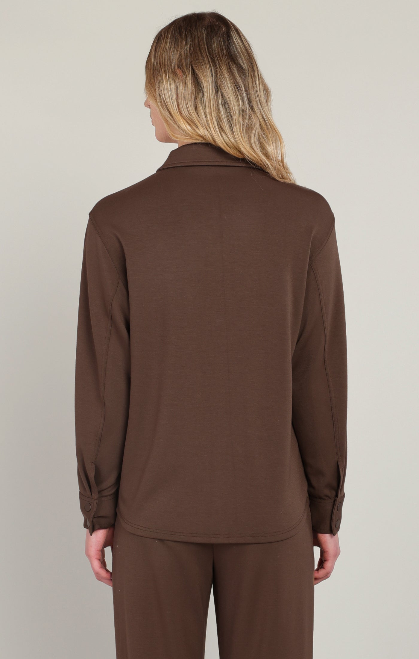 Milk Chocolate Scuba Collared Button-Up Shirt | Women's Long Sleeve Top