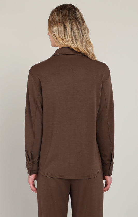 Milk Chocolate Scuba Collared Button-Up Shirt | Women's Long Sleeve Top