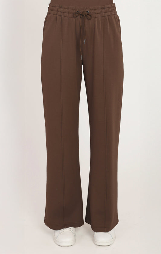 Milk Chocolate Scuba Pull-On Straight Leg Pants | Elastic Drawstring Waist