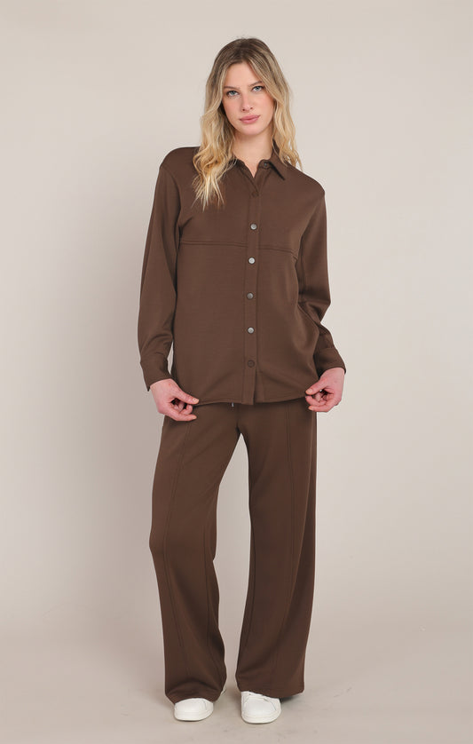 Milk Chocolate Scuba Pull-On Straight Leg Pants | Elastic Drawstring Waist