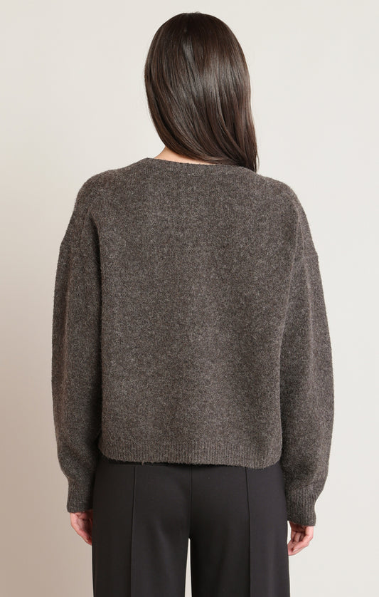 Espresso Heather Embroidered Flower Sweater | Cozy Women's Fall Sweater