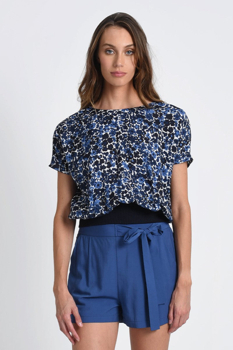 Blue Floral V Back Top
