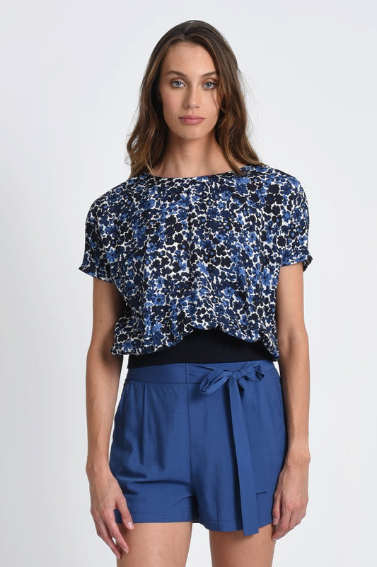Blue Floral V Back Top