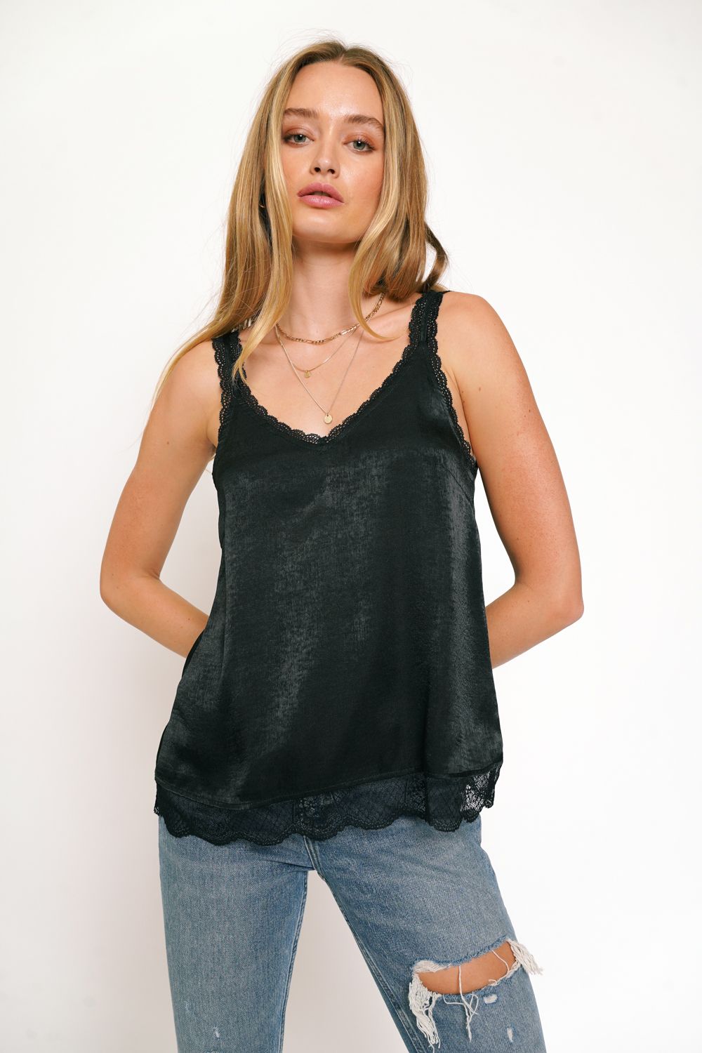 Lace Edge Satin Cami Top