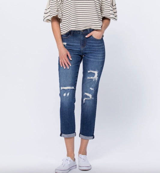 Judy Blue Thermal Patch Boyfriend Jeans