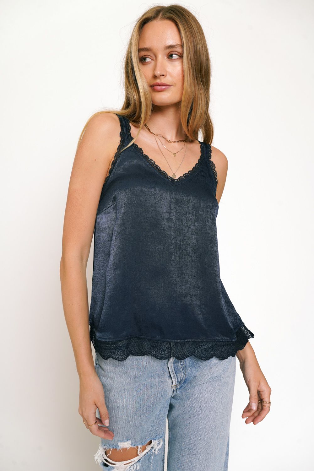 Lace Edge Satin Cami Top